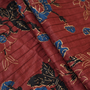 Wine with Blue Floral Pintuck Cotton Fabric CH-29805 - TradeUNO