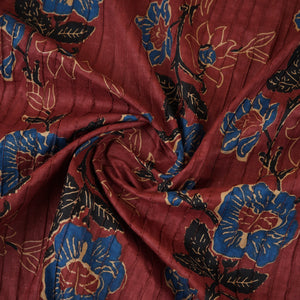 Wine with Blue Floral Pintuck Cotton Fabric CH-29805 - TradeUNO