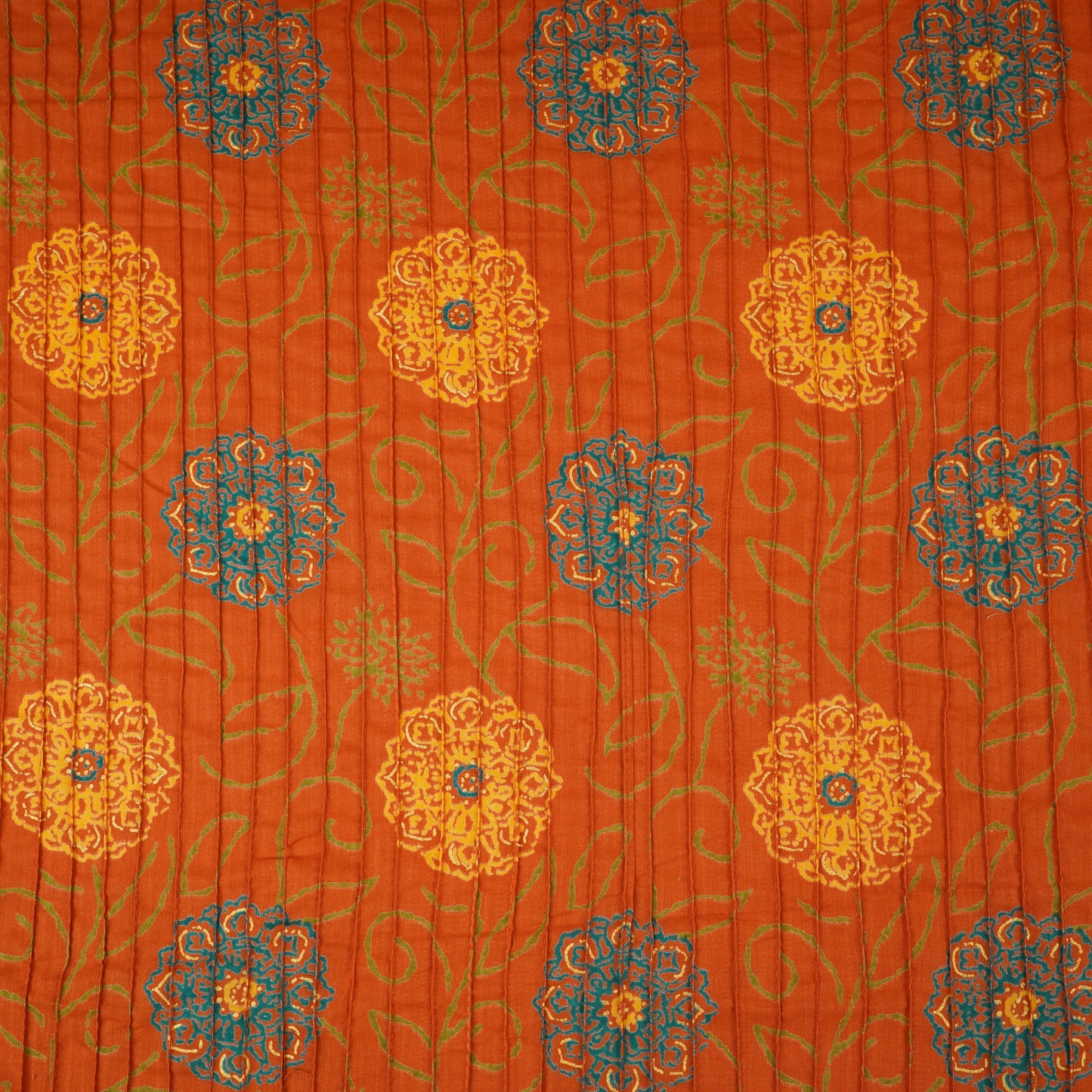 Orange with Yellow Floral Pintuck Cotton Fabric CH-29801