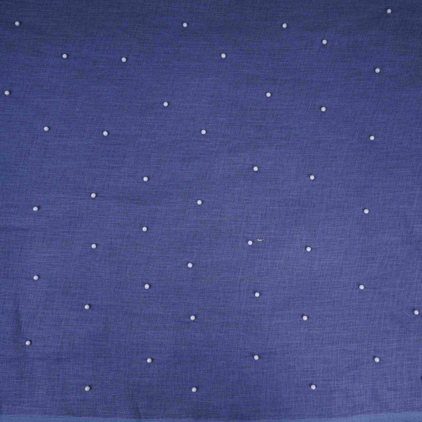 Denim Blue Beads Work Linen Fabric SU-31875