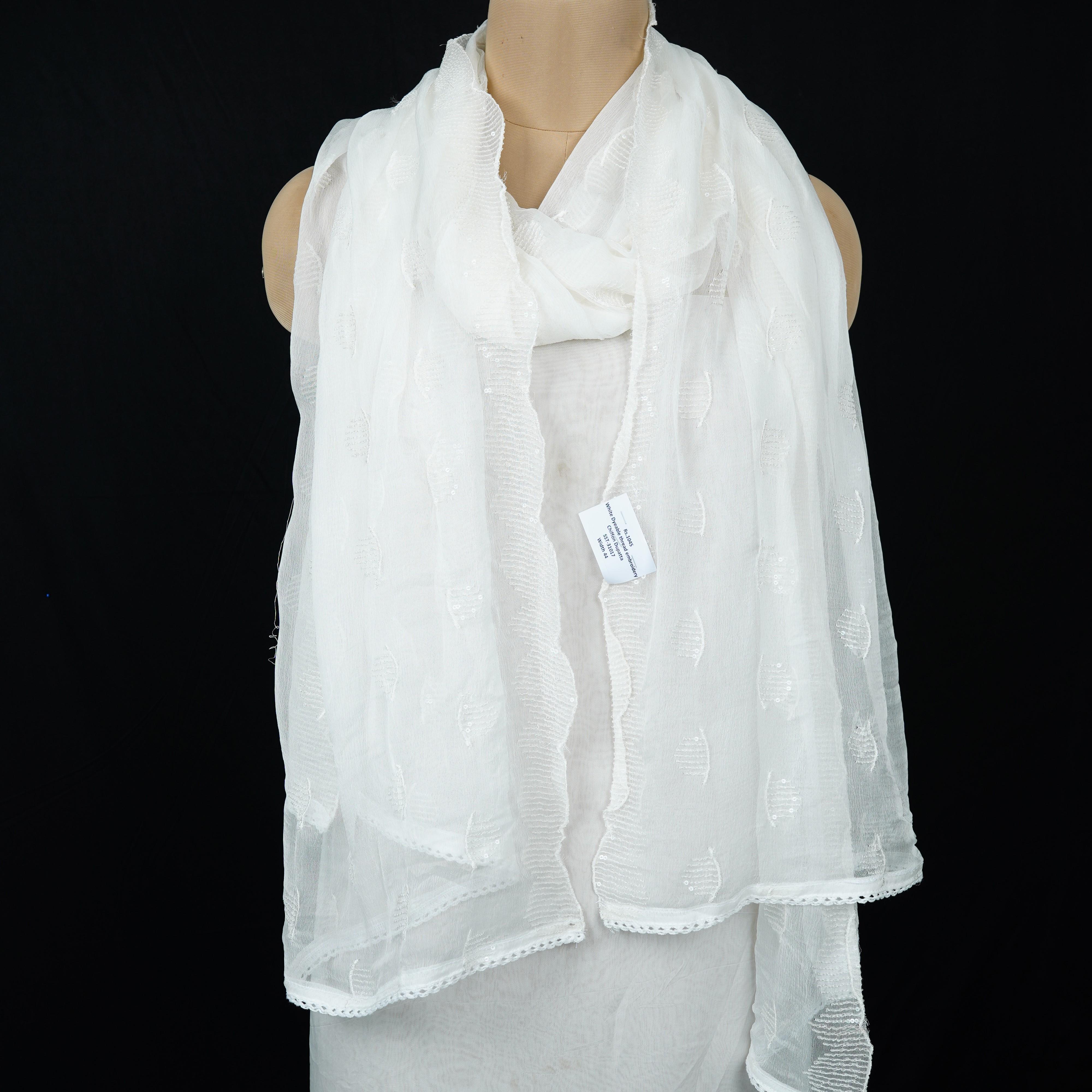 White Dyeable thread embroidery Chiffon Dupatta SST-31017 - TradeUNO