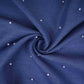 Denim Blue Beads Work Linen Fabric SU-31875