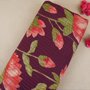 Purple with Green Floral Pintuck Cotton Fabric CH-29802 - TradeUNO