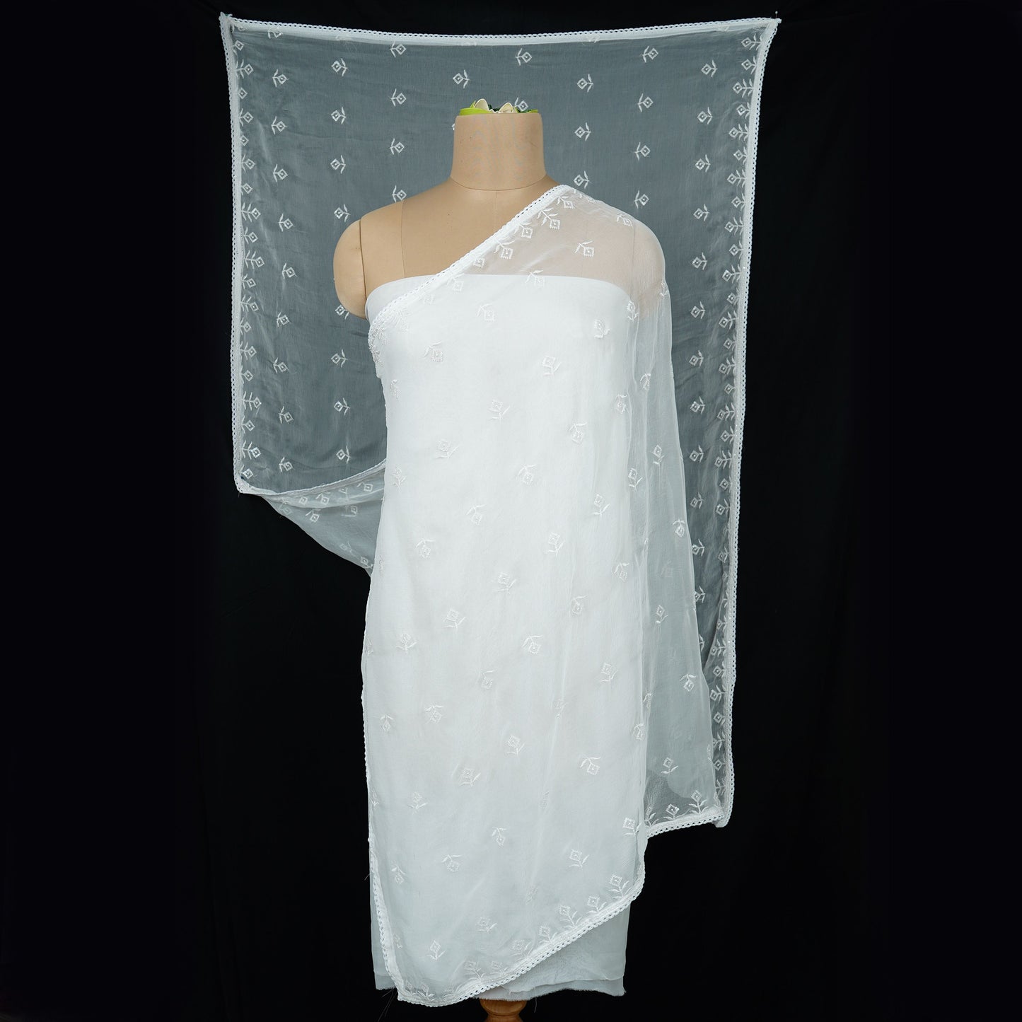 White Dyeable thread embroidery Chiffon Dupatta SST-31020