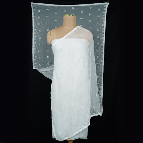 White Dyeable thread embroidery Chiffon Dupatta SST-31020