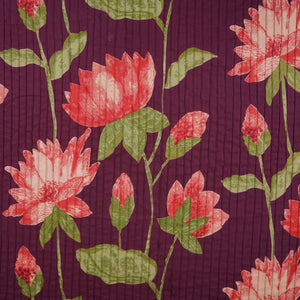 Purple with Green Floral Pintuck Cotton Fabric CH-29802 - TradeUNO