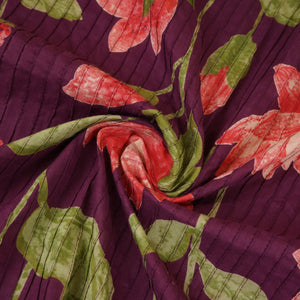 Purple with Green Floral Pintuck Cotton Fabric CH-29802 - TradeUNO