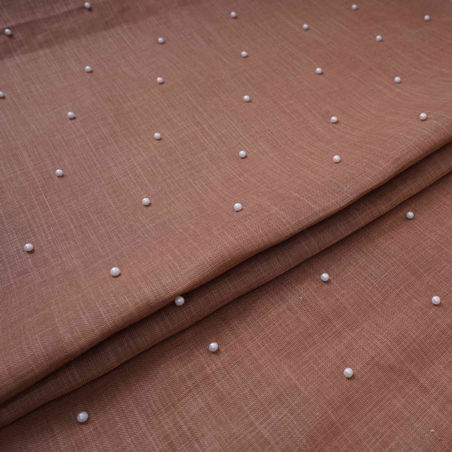 Peach Beads Work Linen Fabric SU-31871