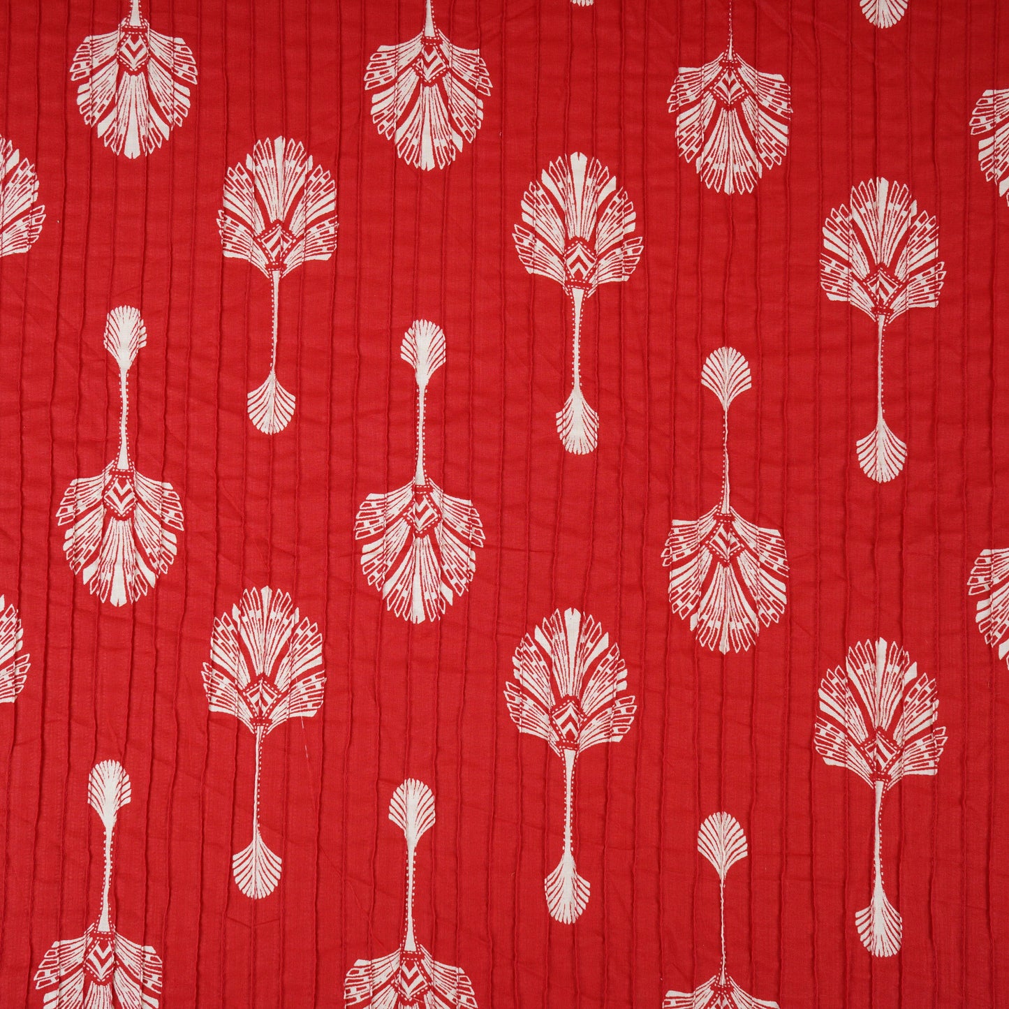 Red with White Floral Pintuck Cotton Fabric CH-29803