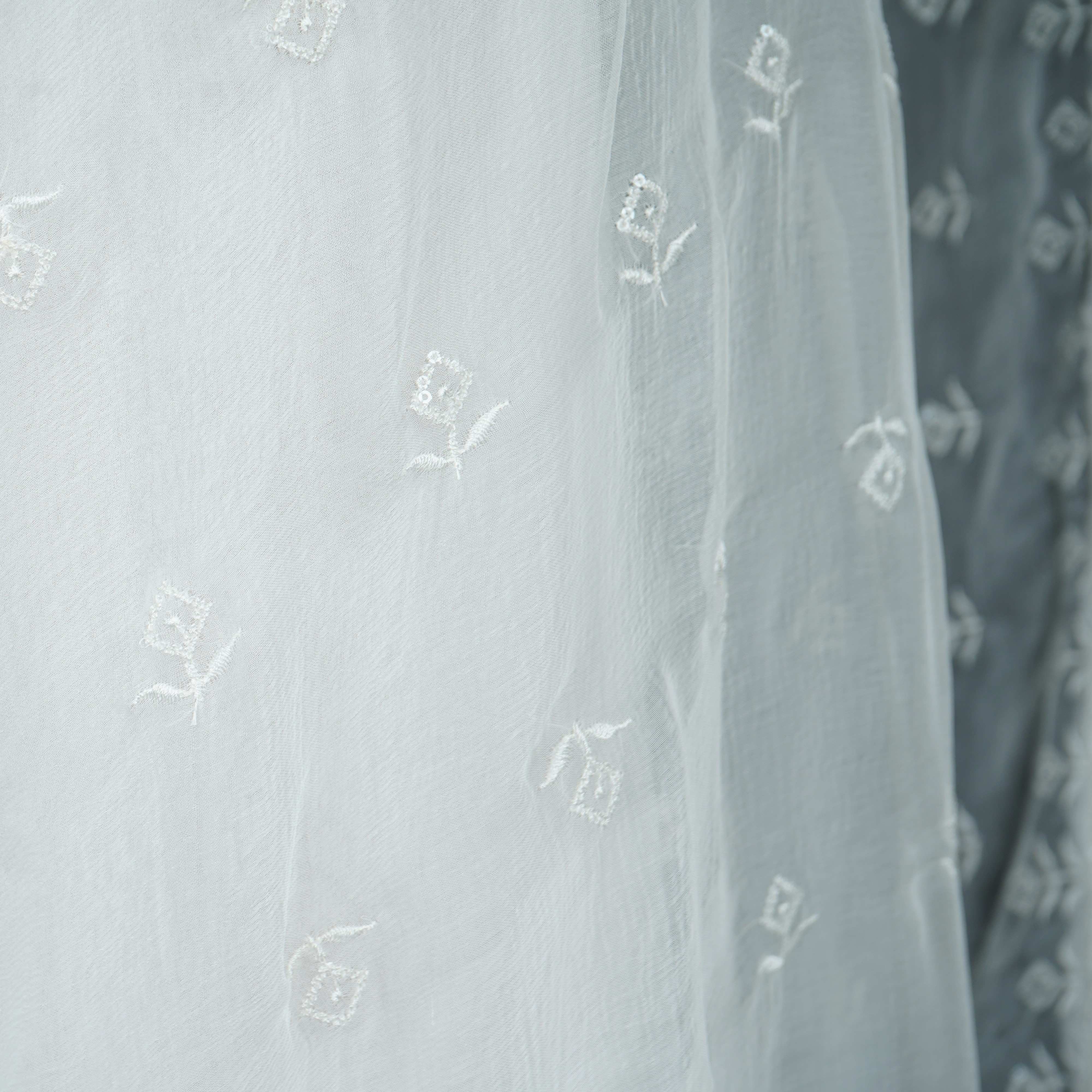 White Dyeable thread embroidery Chiffon Dupatta SST-31020 - TradeUNO