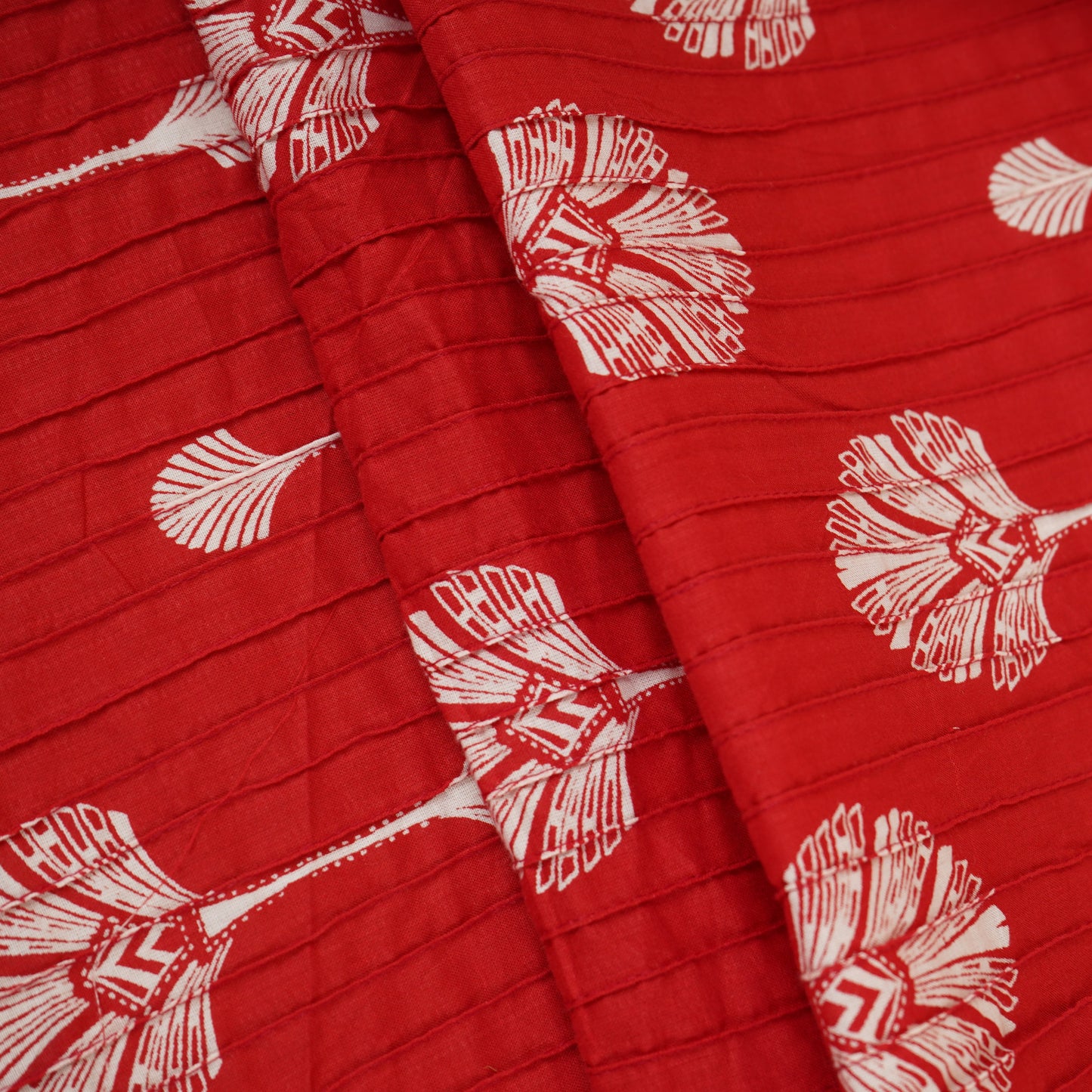Red with White Floral Pintuck Cotton Fabric CH-29803