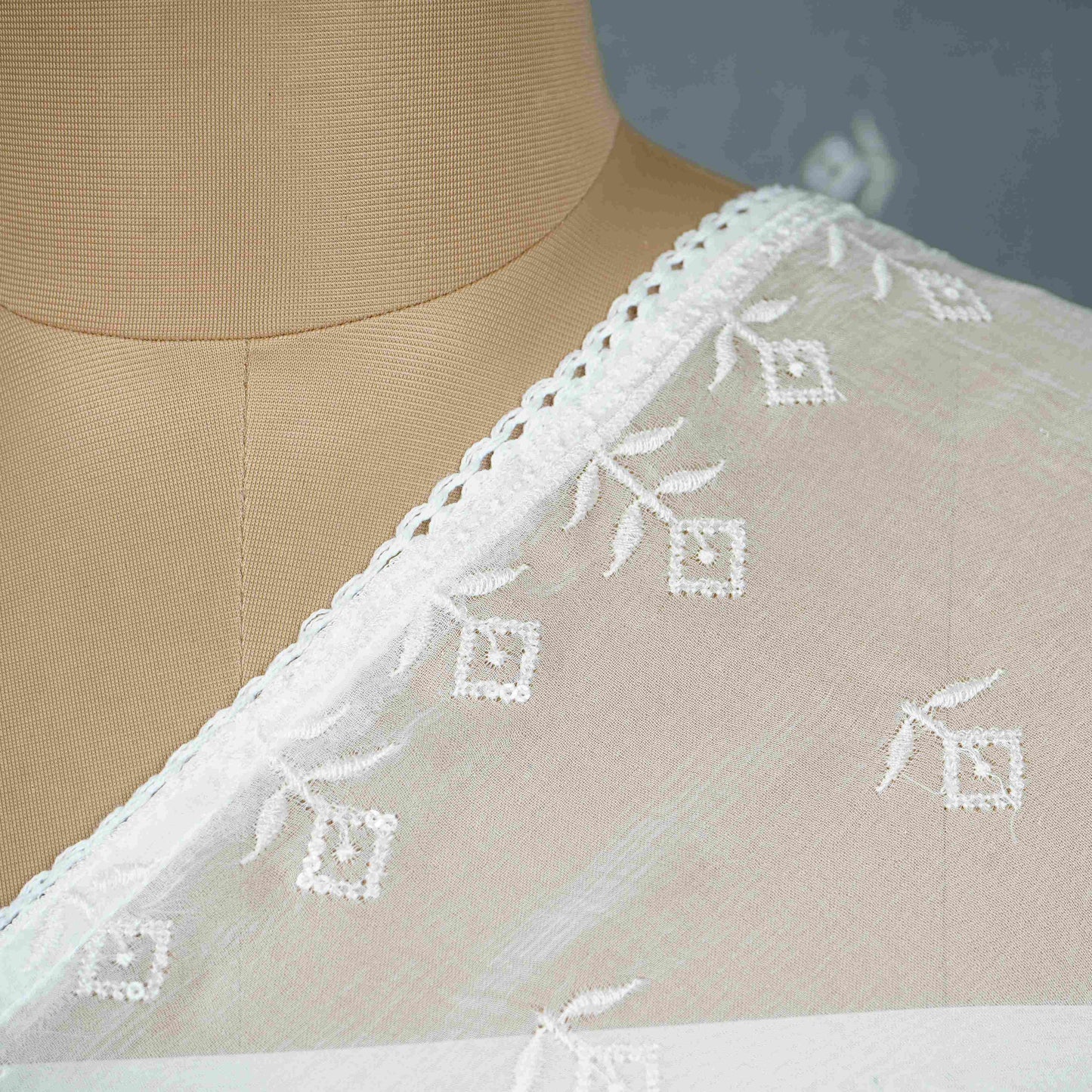 White Dyeable thread embroidery Chiffon Dupatta SST-31020