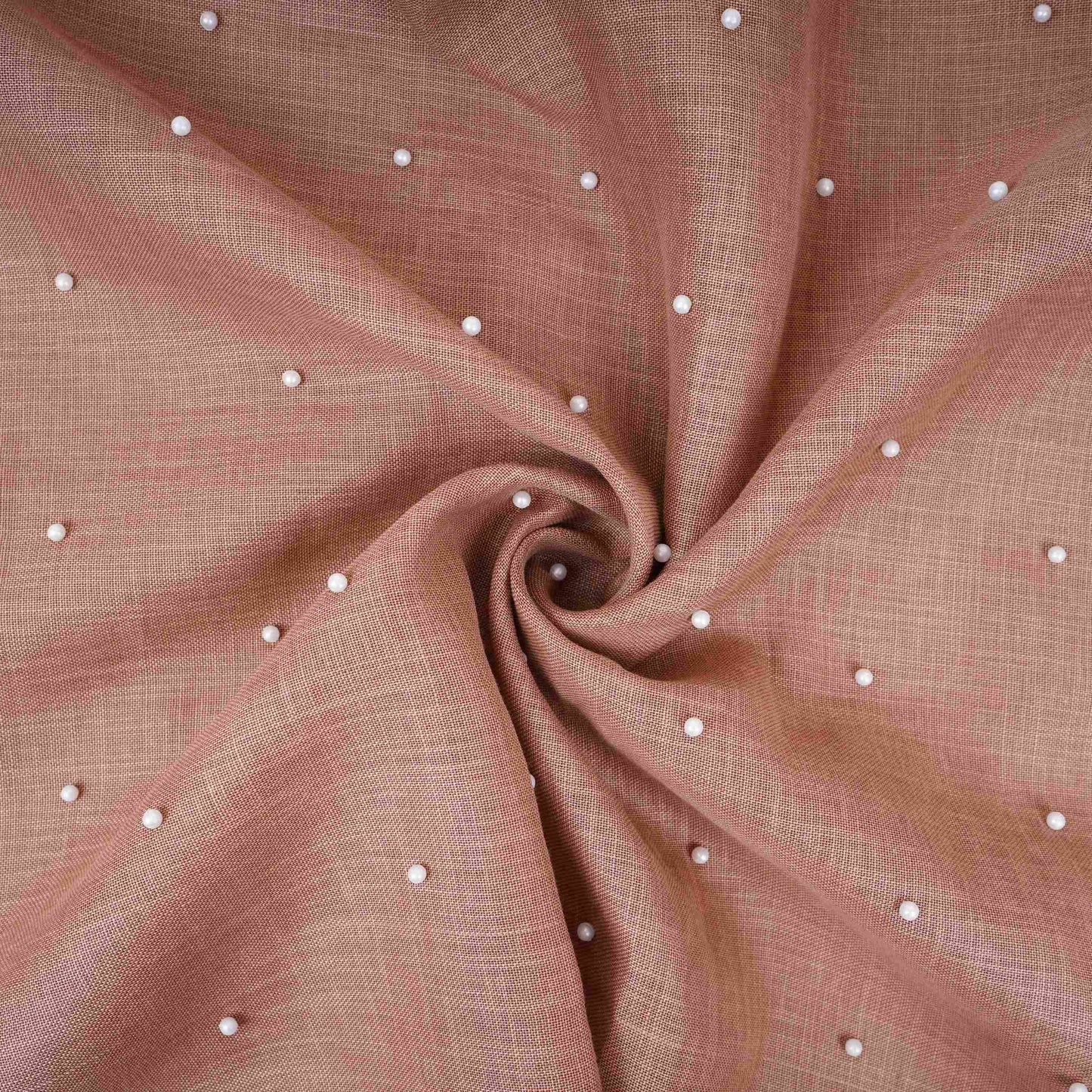 Peach Beads Work Linen Fabric SU-31871