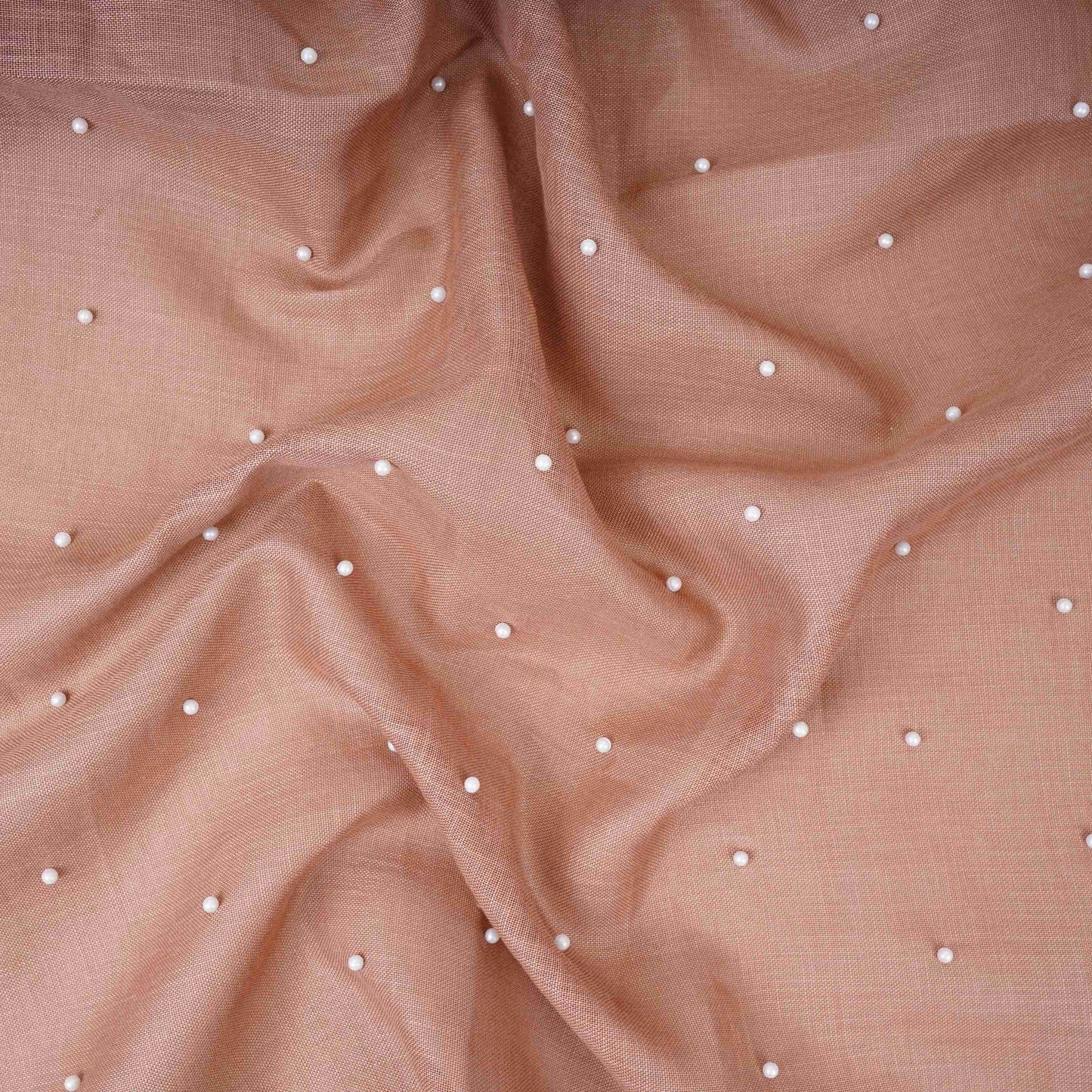Peach Beads Work Linen Fabric SU-31871