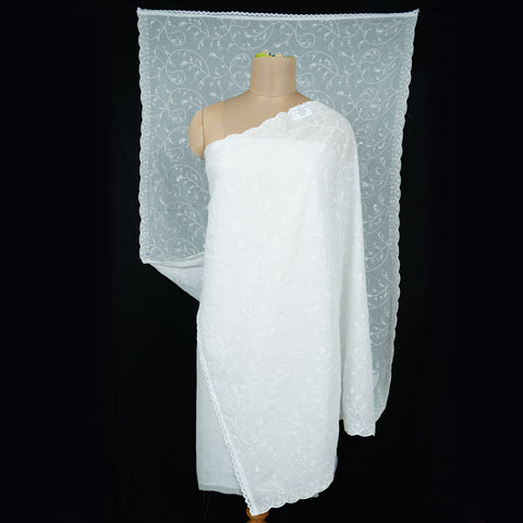 White Dyeable floral thread embroidery Mulmul Dupatta SST-31022