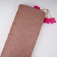 Peach Beads Work Linen Fabric SU-31871