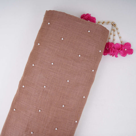 Peach Beads Work Linen Fabric SU-31871