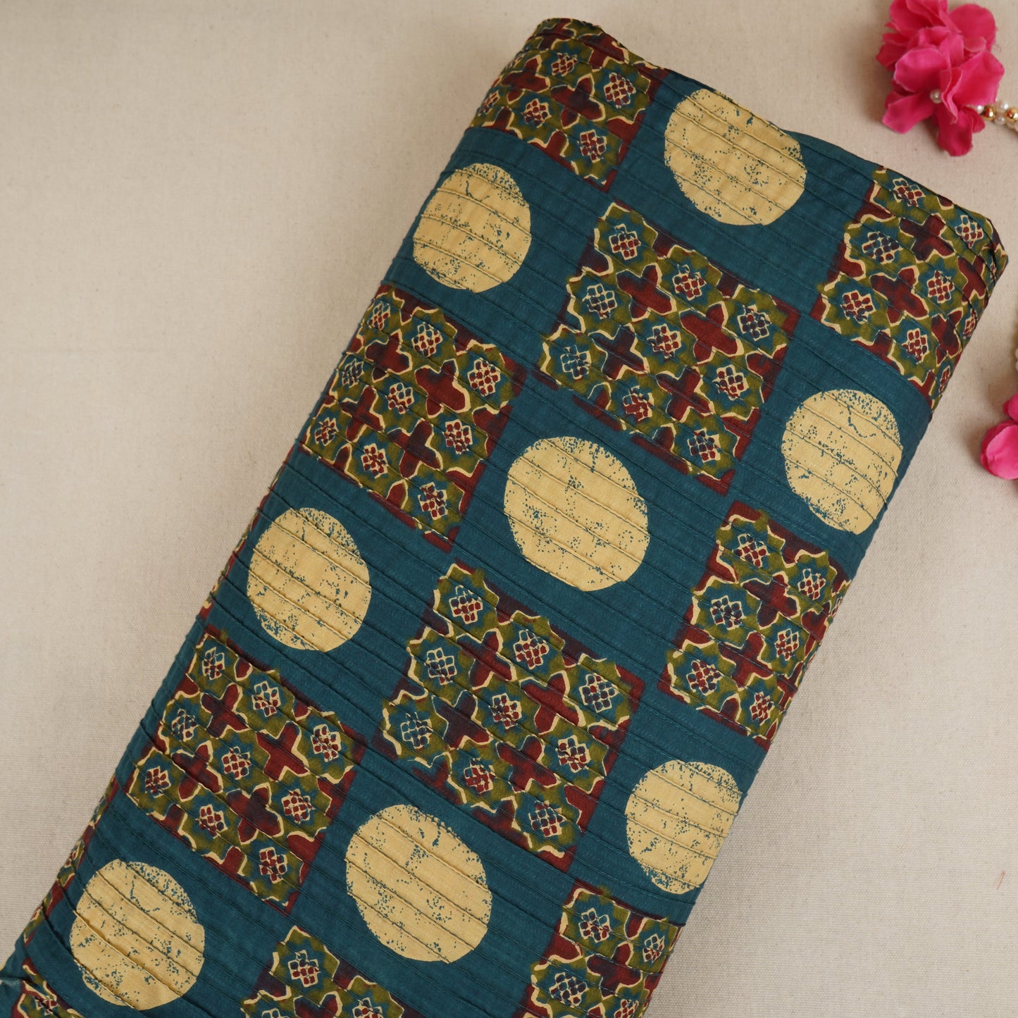 Blue Ajrakh Print Pintuck Cotton Fabric CH-29804