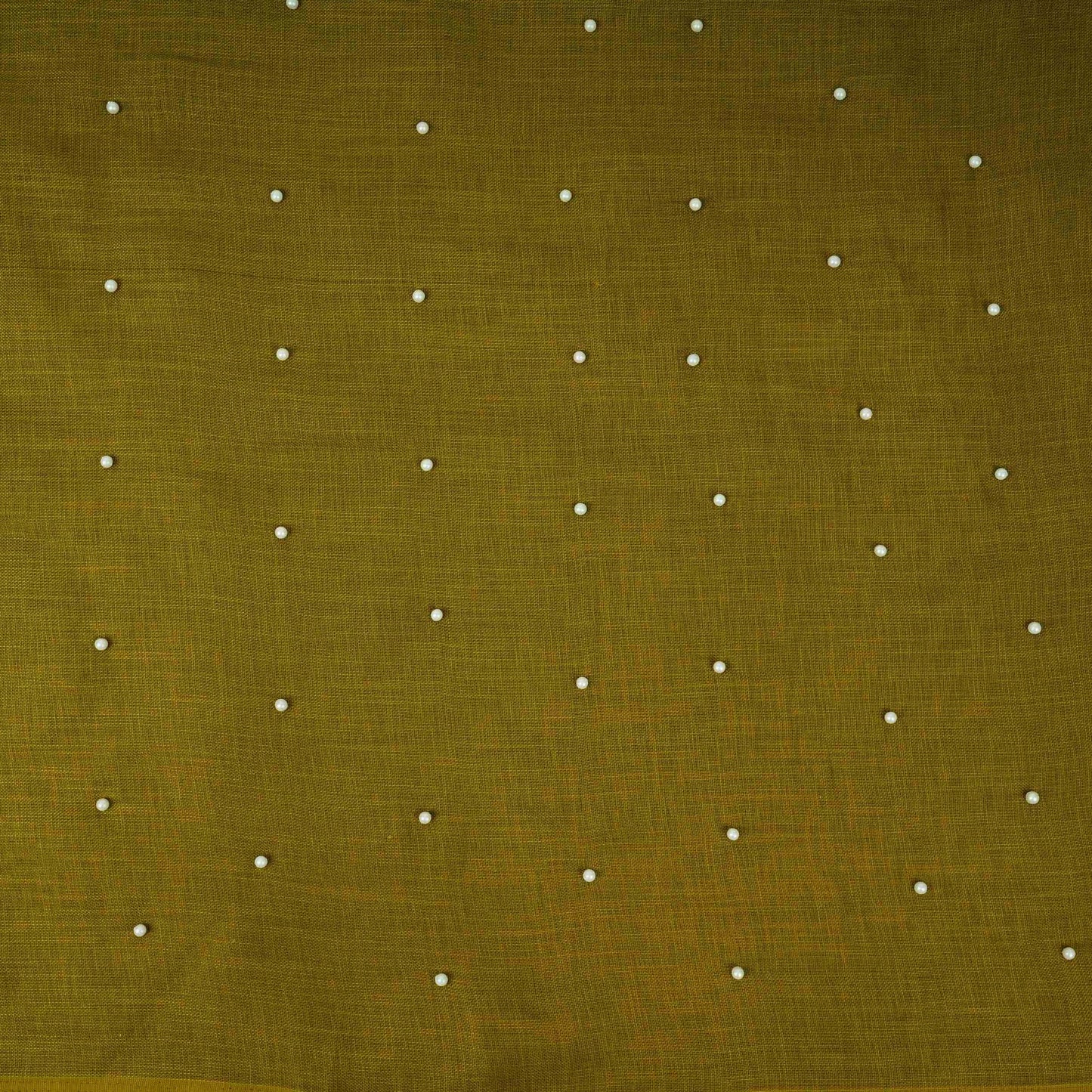 Olive Green Beads Work Linen Fabric SU-31872