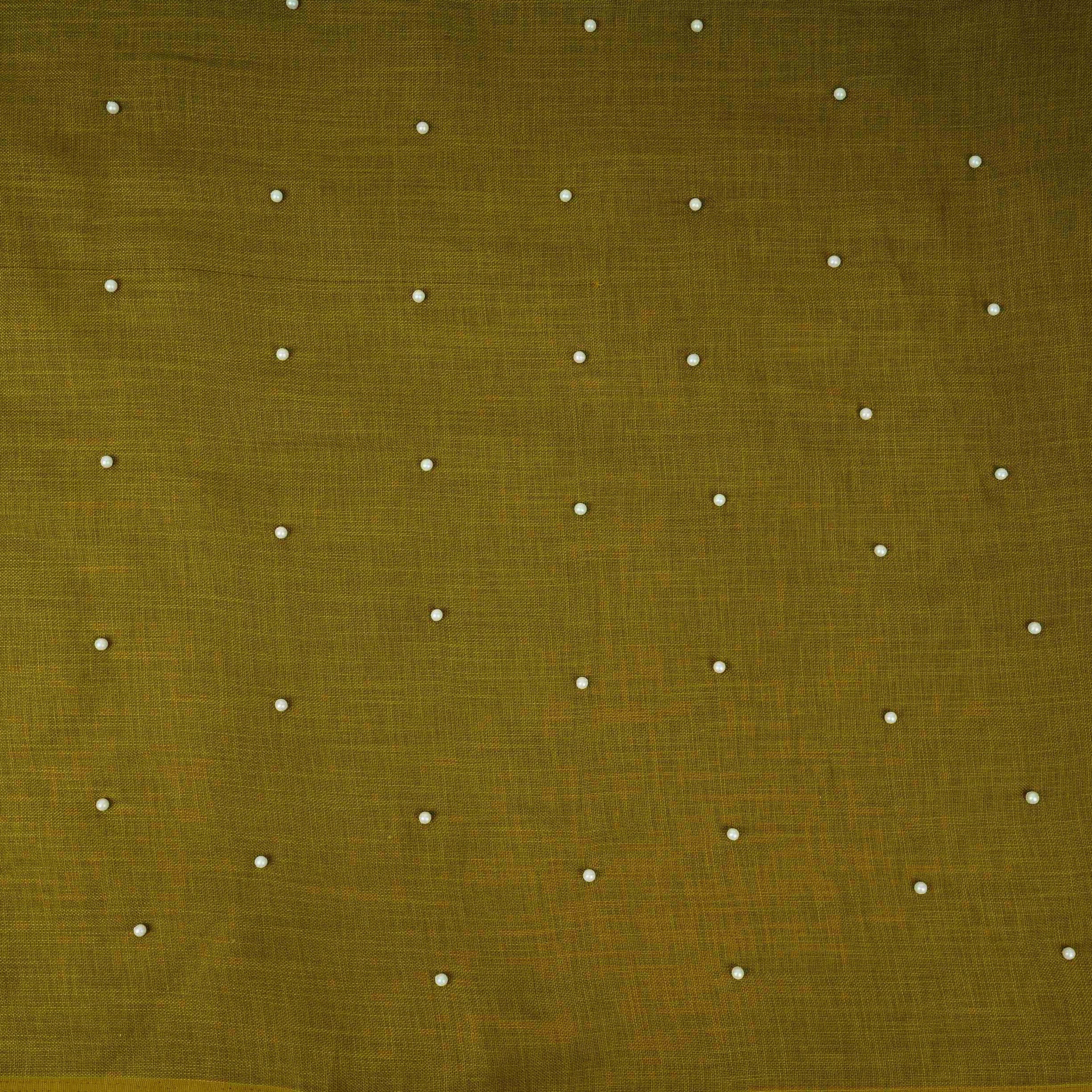 Olive Green Beads Work Linen Fabric SU-31872 - TradeUNO