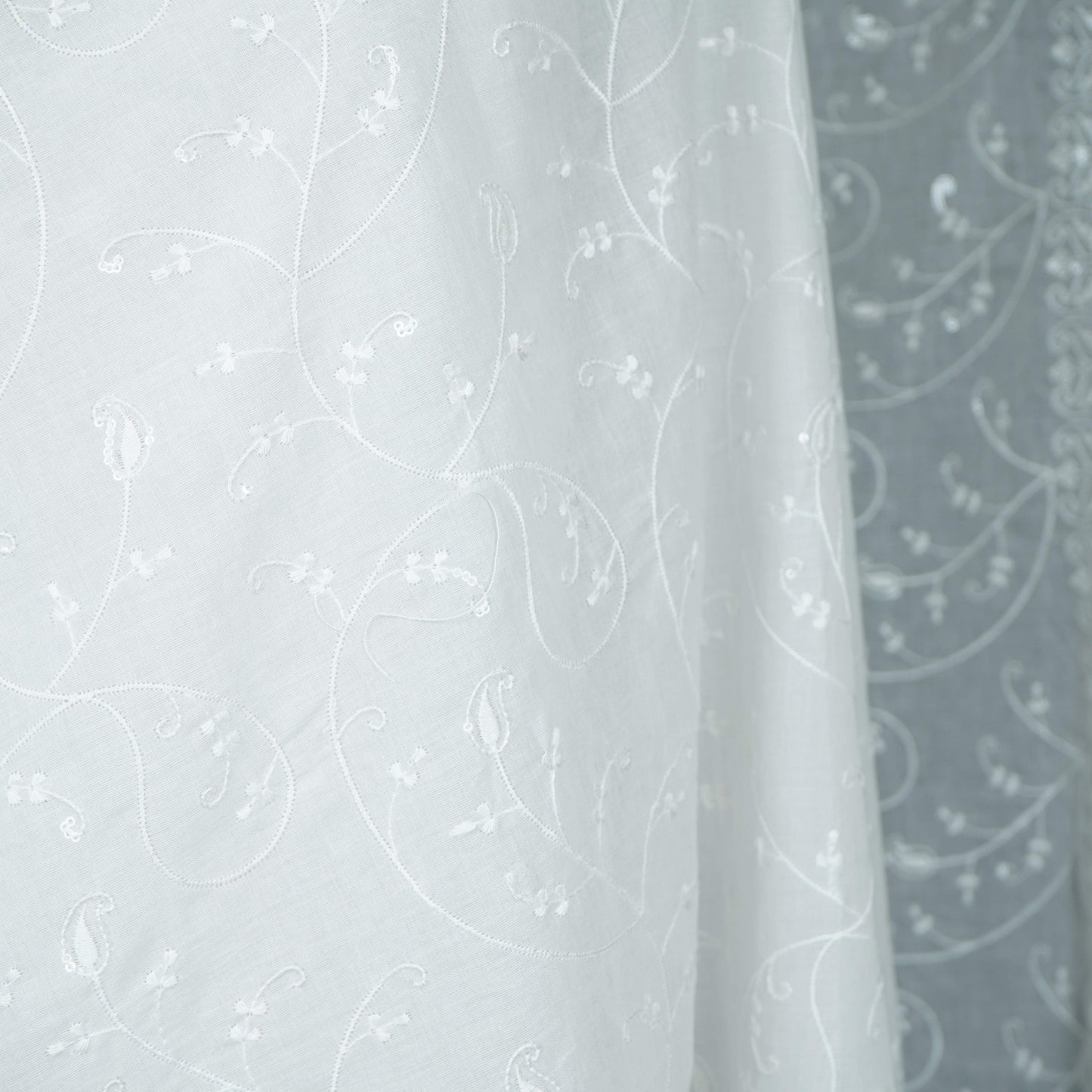 White Dyeable floral thread embroidery Mulmul Dupatta SST-31022
