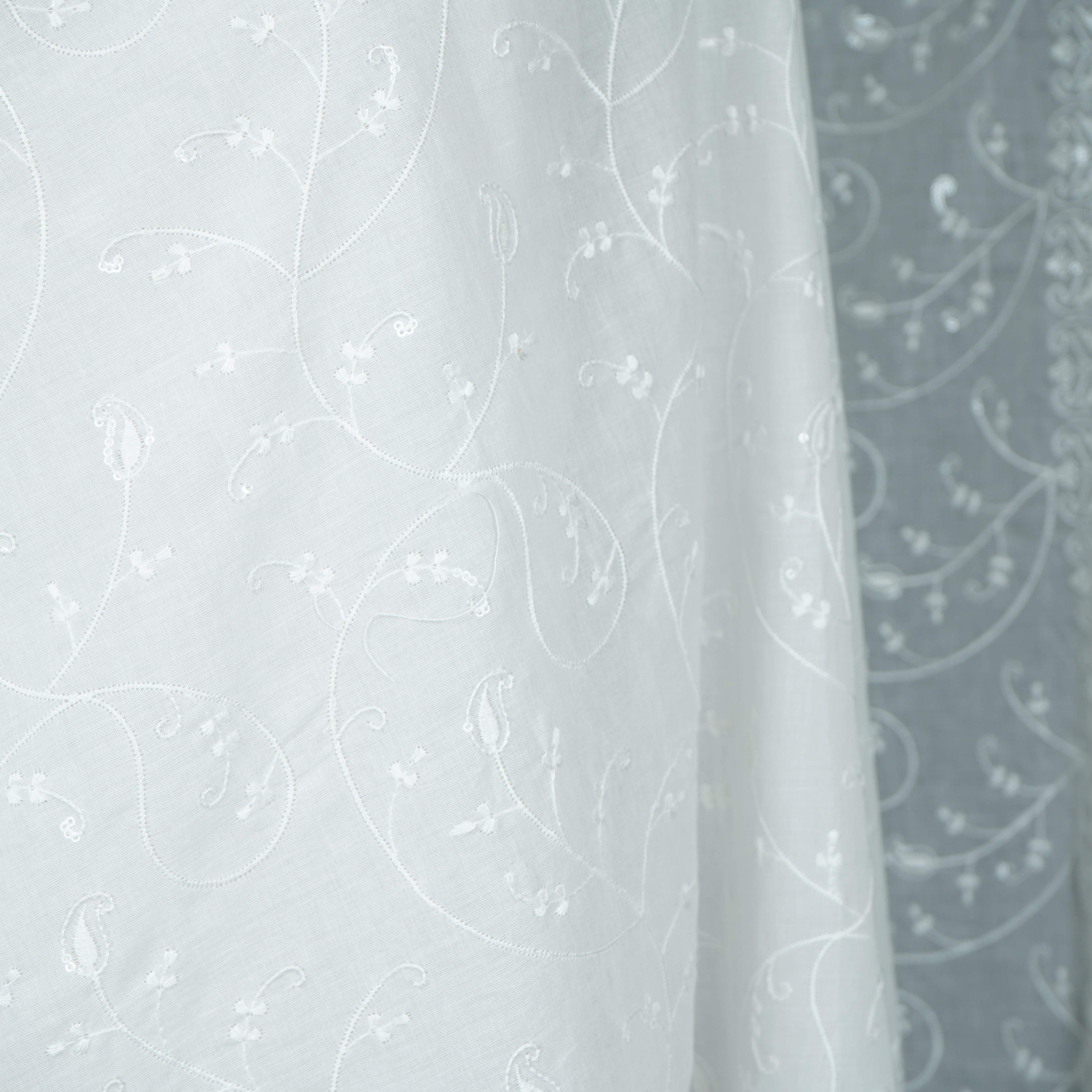 White Dyeable floral thread embroidery Mulmul Dupatta SST-31022 - TradeUNO