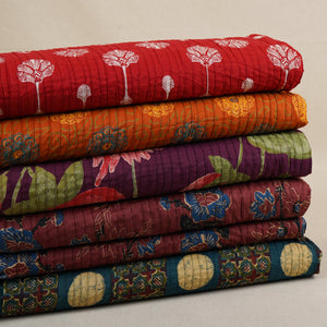 Wine with Blue Floral Pintuck Cotton Fabric CH-29805 - TradeUNO