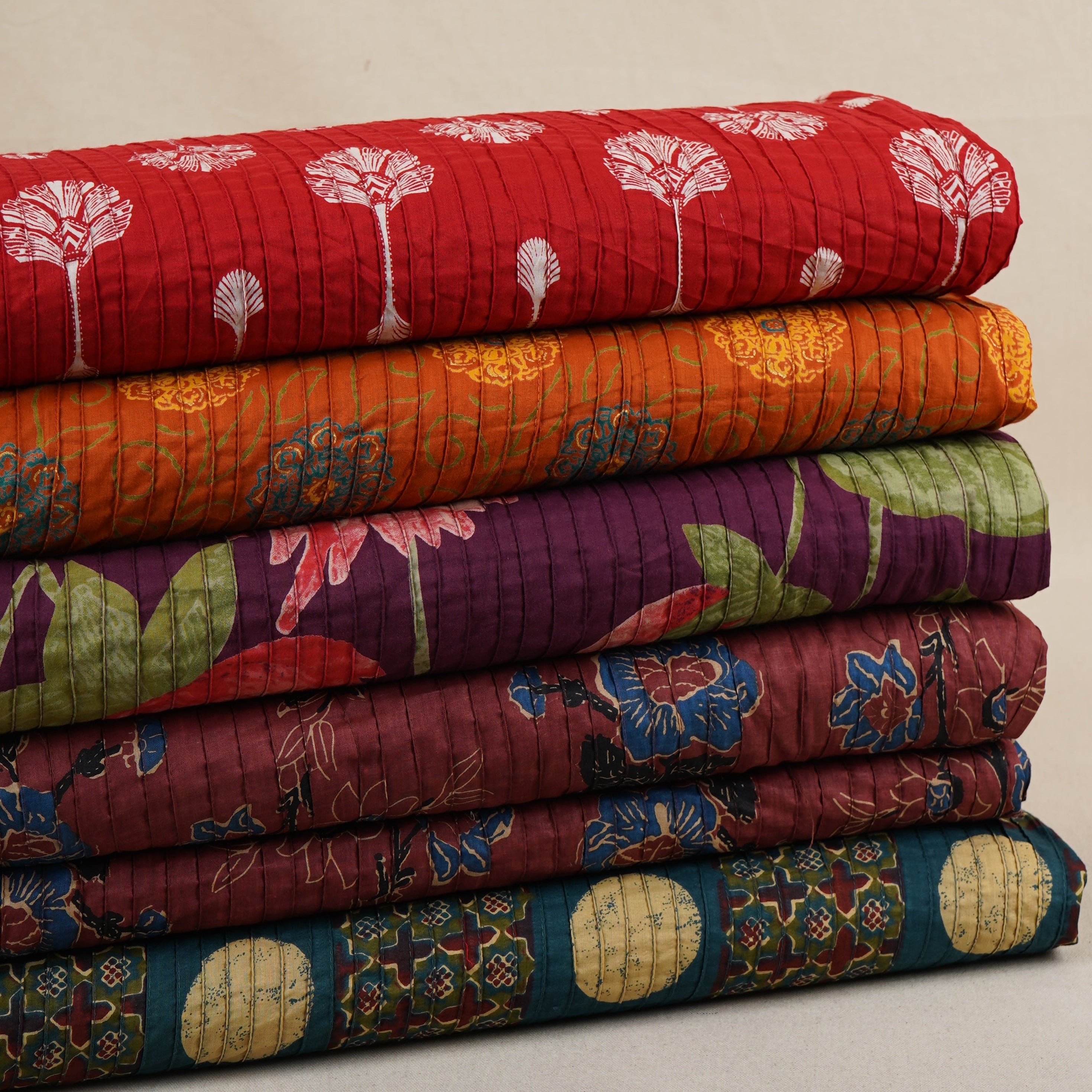 Blue Ajrakh Print Pintuck Cotton Fabric CH-29804 - TradeUNO