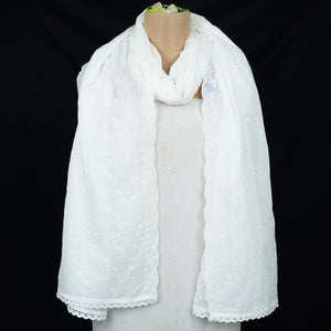 White Dyeable floral thread embroidery Mulmul Dupatta SST-31022 - TradeUNO