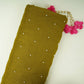 Olive Green Beads Work Linen Fabric SU-31872