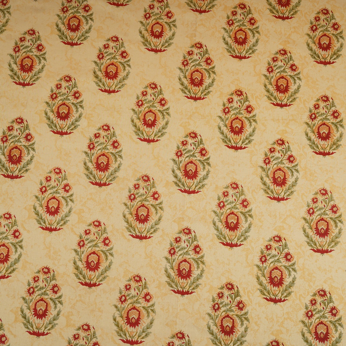 Beige & Red Handblock Print Cotton Fabric PB-29751