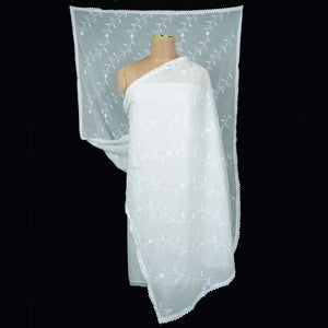 White Dyeable embroidery Mulmul Dupatta SST-31014 - TradeUNO