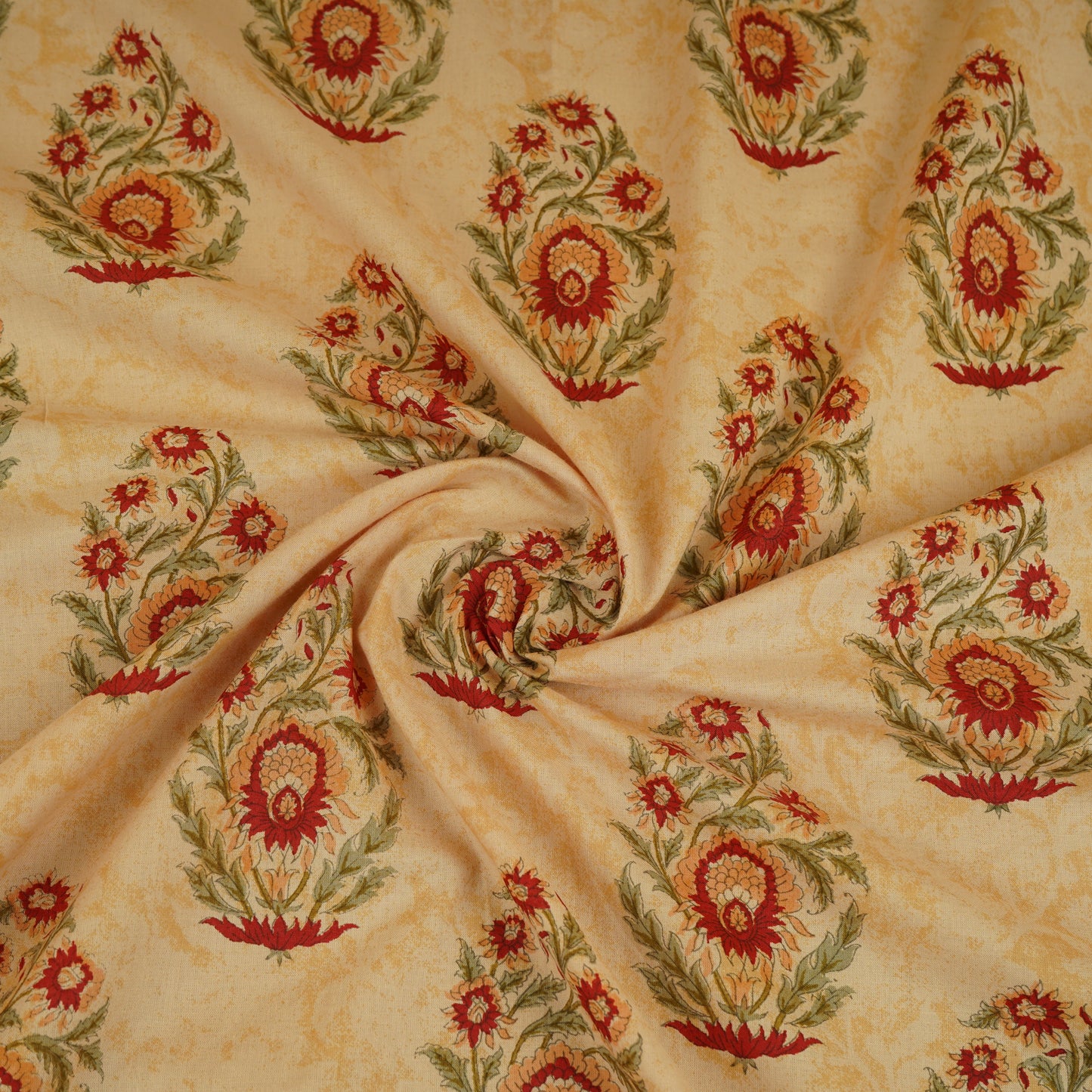Beige & Red Handblock Print Cotton Fabric PB-29751
