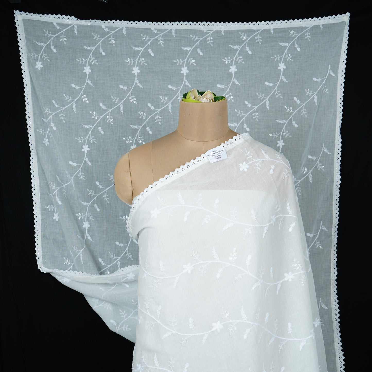 White Dyeable embroidery Mulmul Dupatta SST-31014