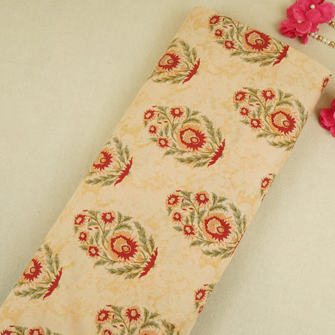 Beige & Red Handblock Print Cotton Fabric PB-29751