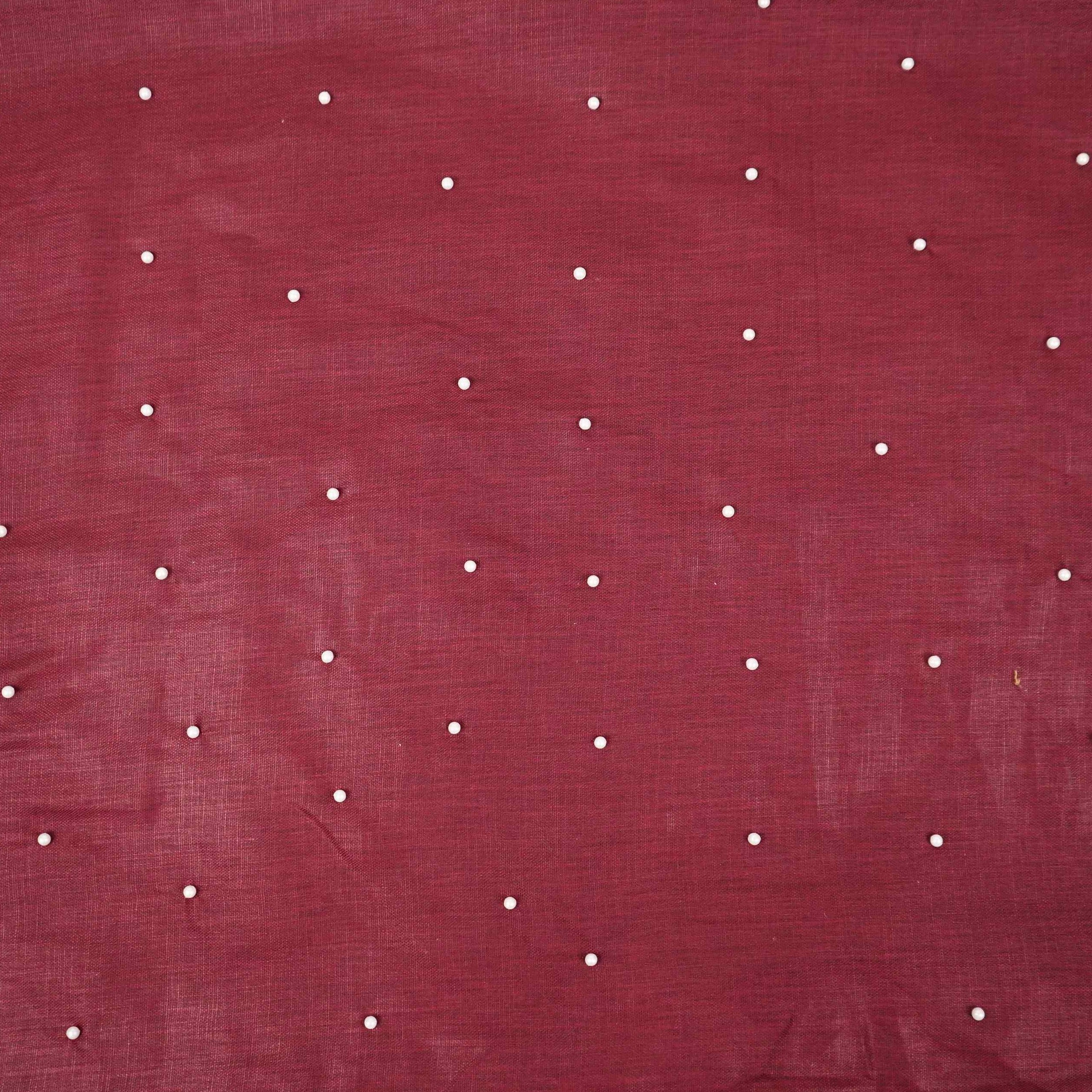 Wine Beads Work Linen Fabric SU-31874 - TradeUNO