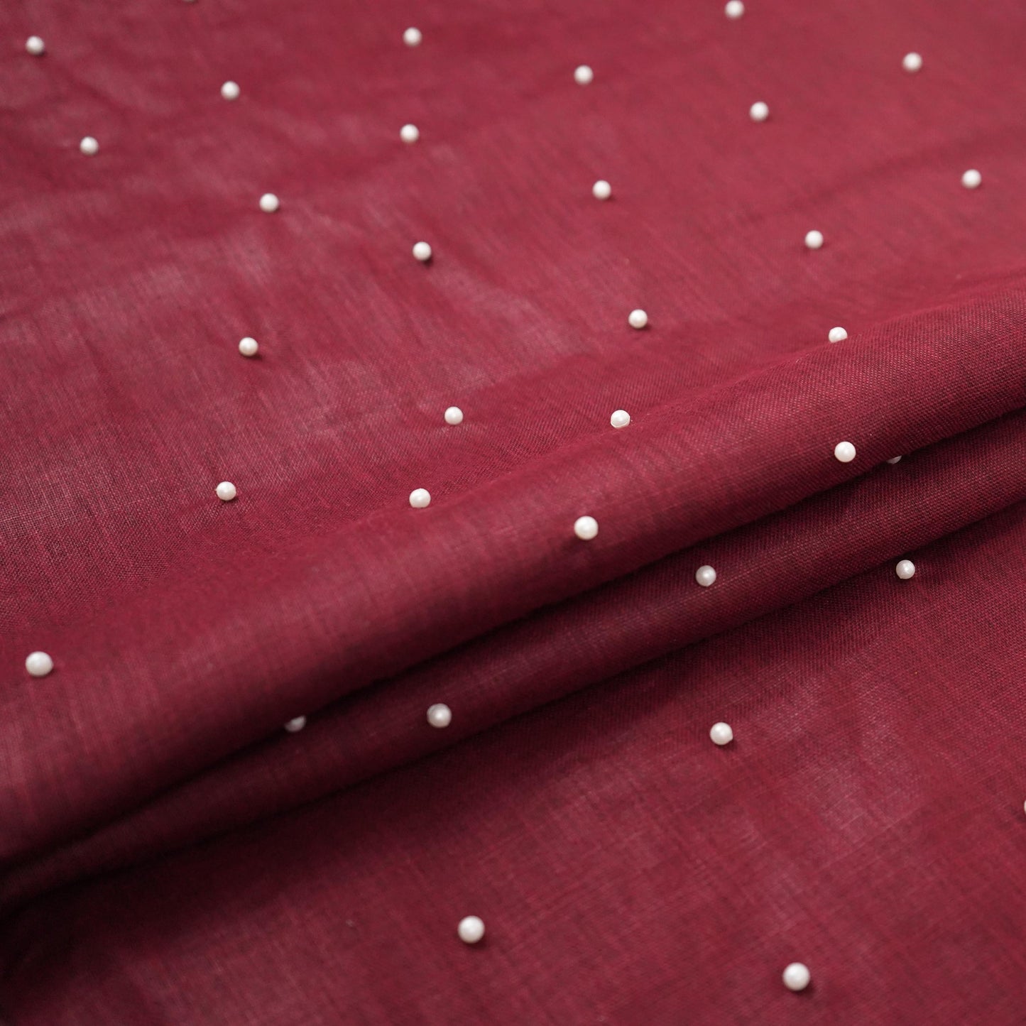 Wine Beads Work Linen Fabric SU-31874