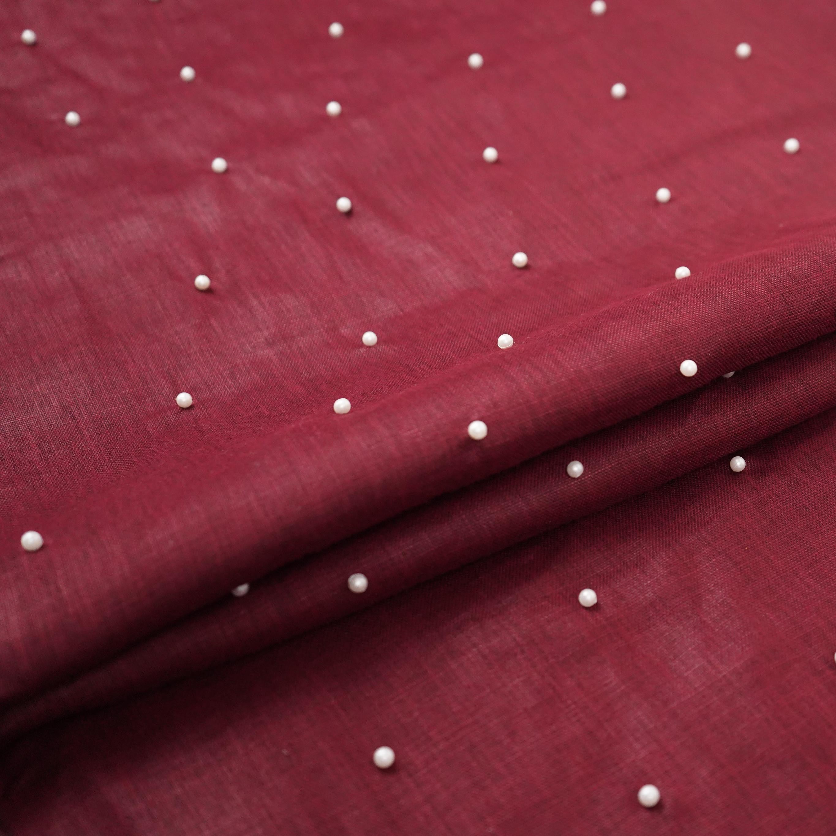Wine Beads Work Linen Fabric SU-31874 - TradeUNO