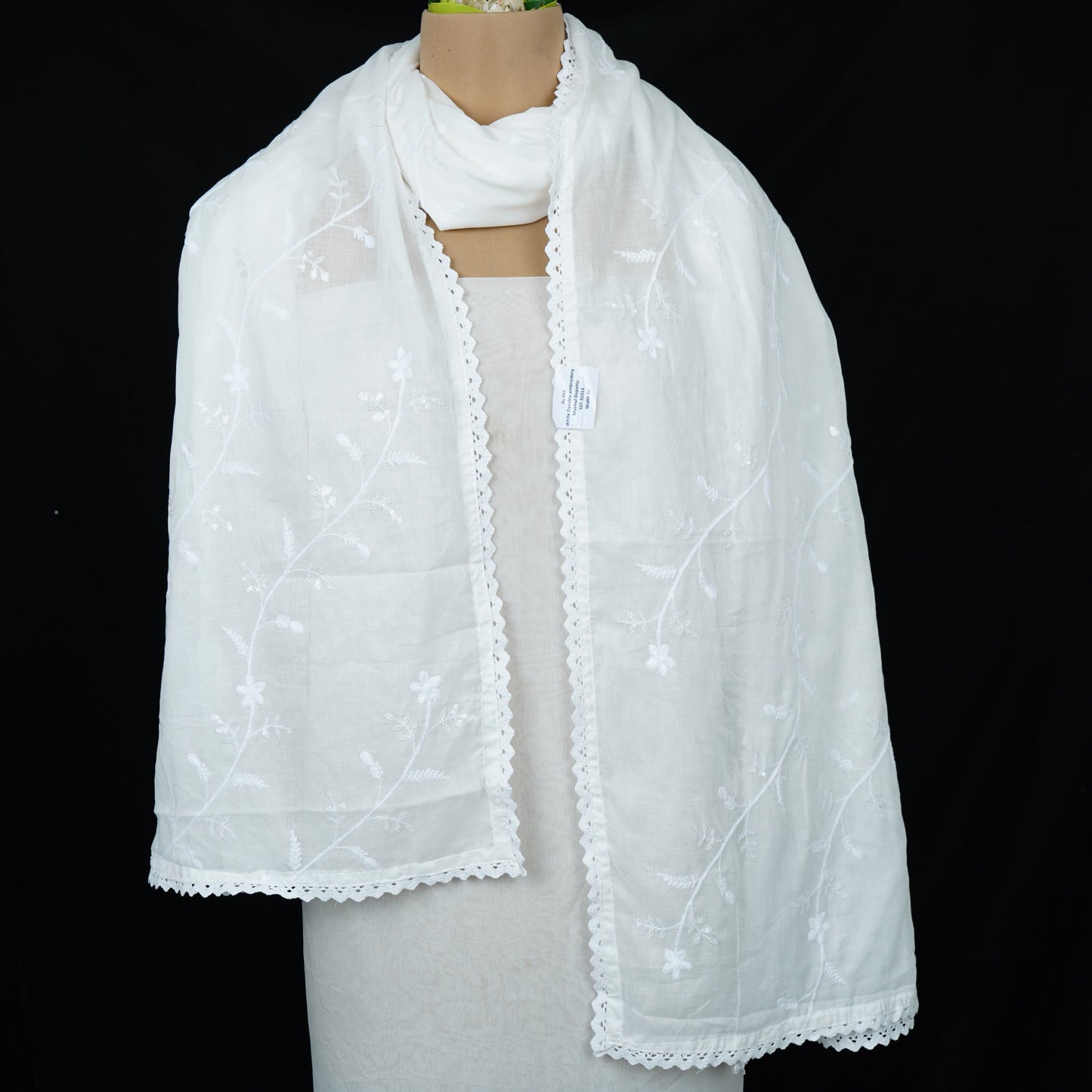 White Dyeable embroidery Mulmul Dupatta SST-31014