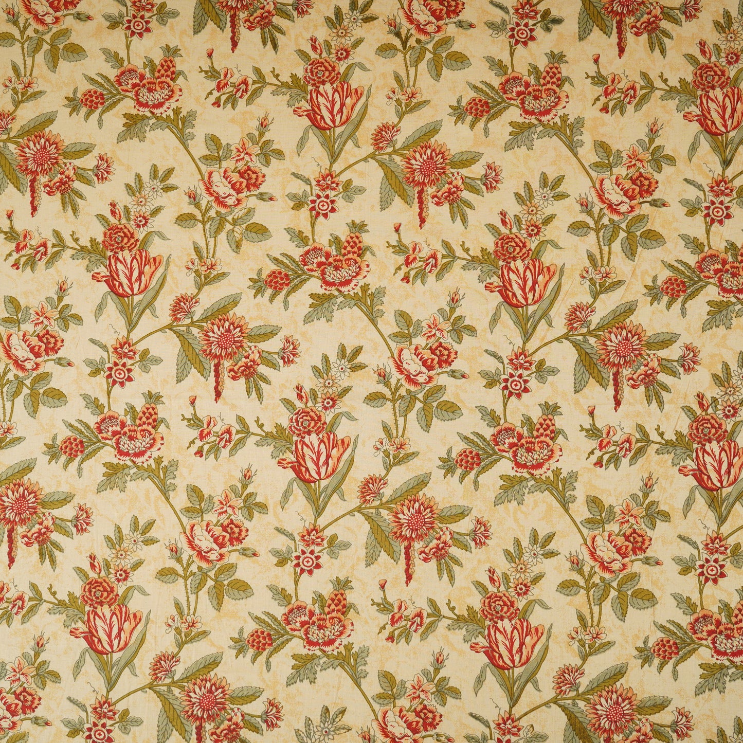 Beige & Red Floral Print Cotton Fabric PB-29750