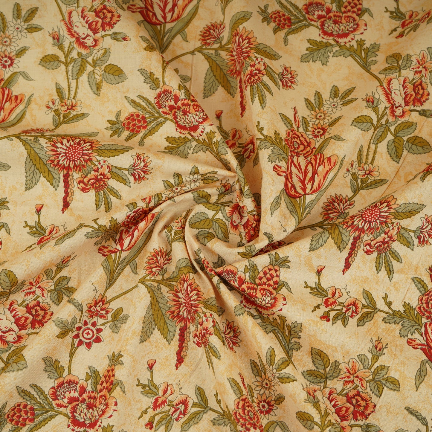 Beige & Red Floral Print Cotton Fabric PB-29750