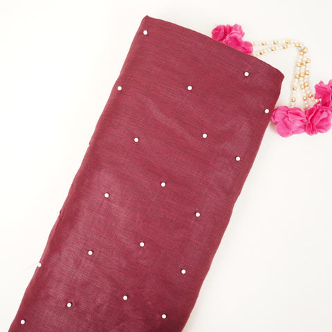 Wine Beads Work Linen Fabric SU-31874