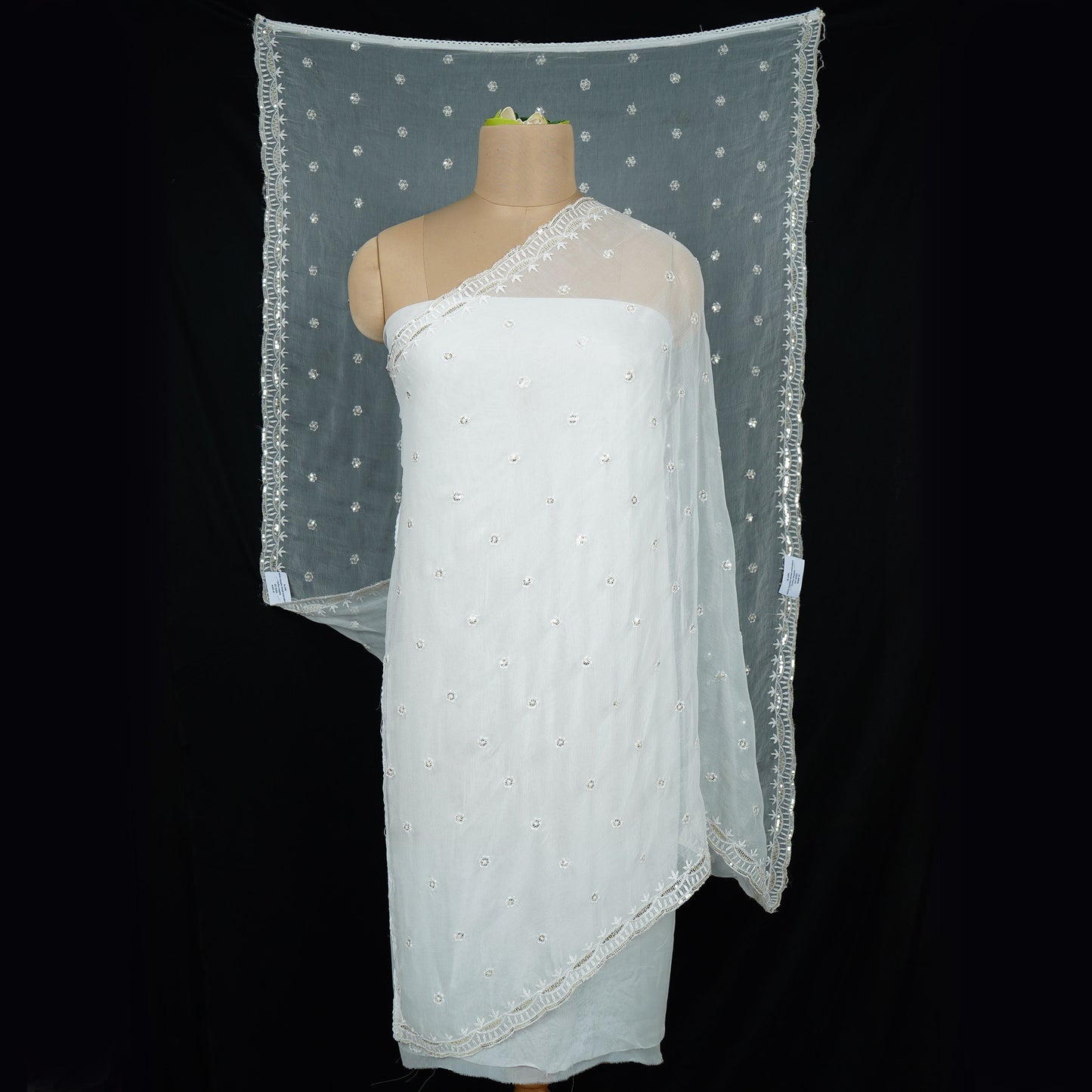 White Dyeable thread embroidery Chiffon Dupatta SST-31023