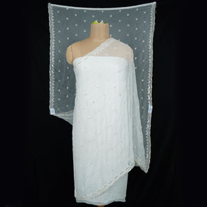 White Dyeable thread embroidery Chiffon Dupatta SST-31023 - TradeUNO
