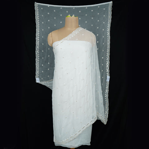 White Dyeable thread embroidery Chiffon Dupatta SST-31023