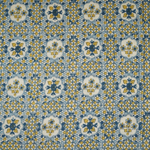 Blue & Yellow Mosaic Floral Print Cotton Fabric PB-29741 - TradeUNO