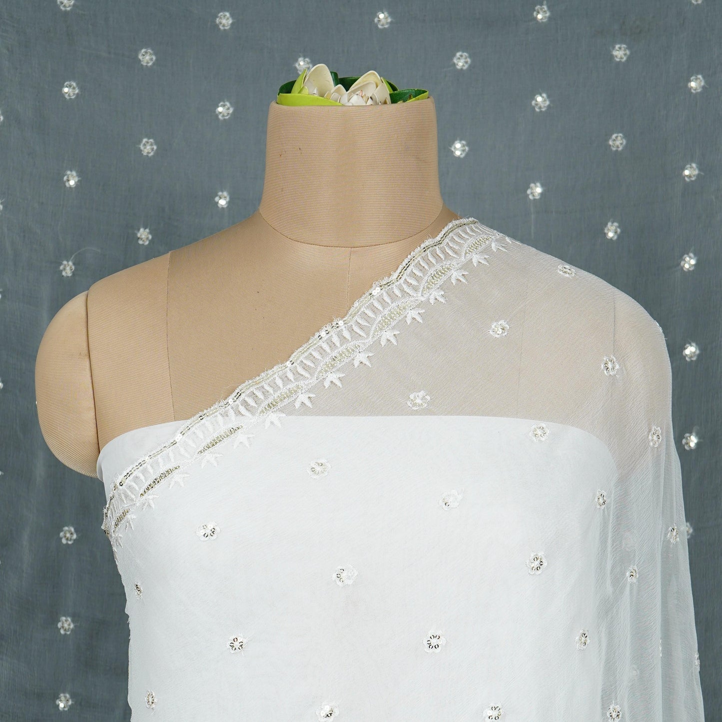 White Dyeable thread embroidery Chiffon Dupatta SST-31023