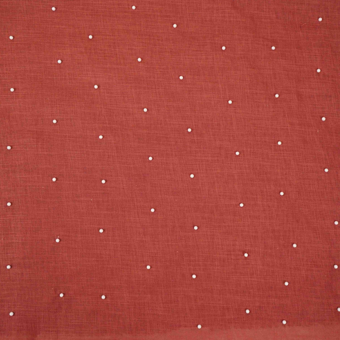 Brick Red Beads Work Linen Fabric SU-31873