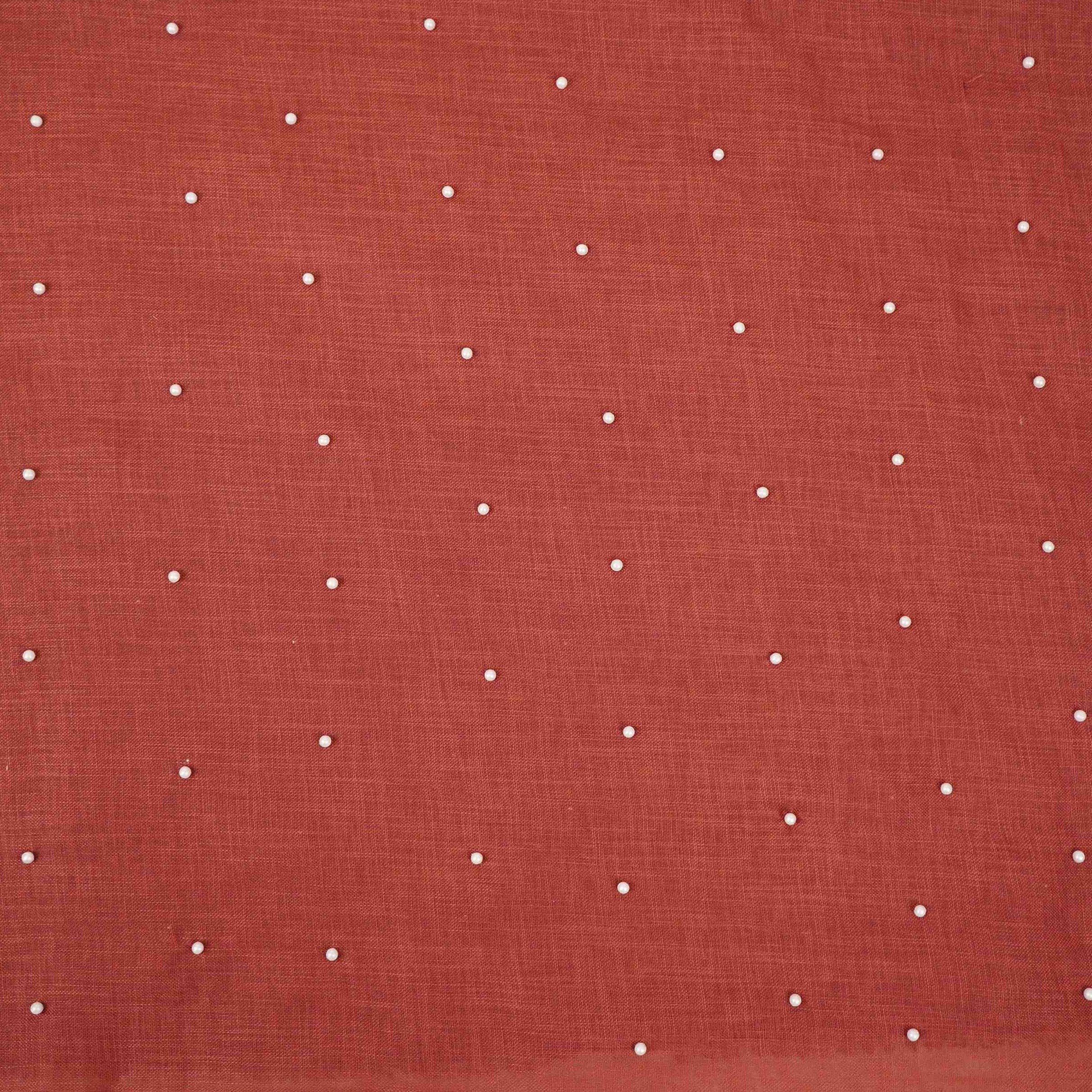 Brick Red Beads Work Linen Fabric SU-31873 - TradeUNO