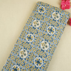 Blue & Yellow Mosaic Floral Print Cotton Fabric PB-29741 - TradeUNO